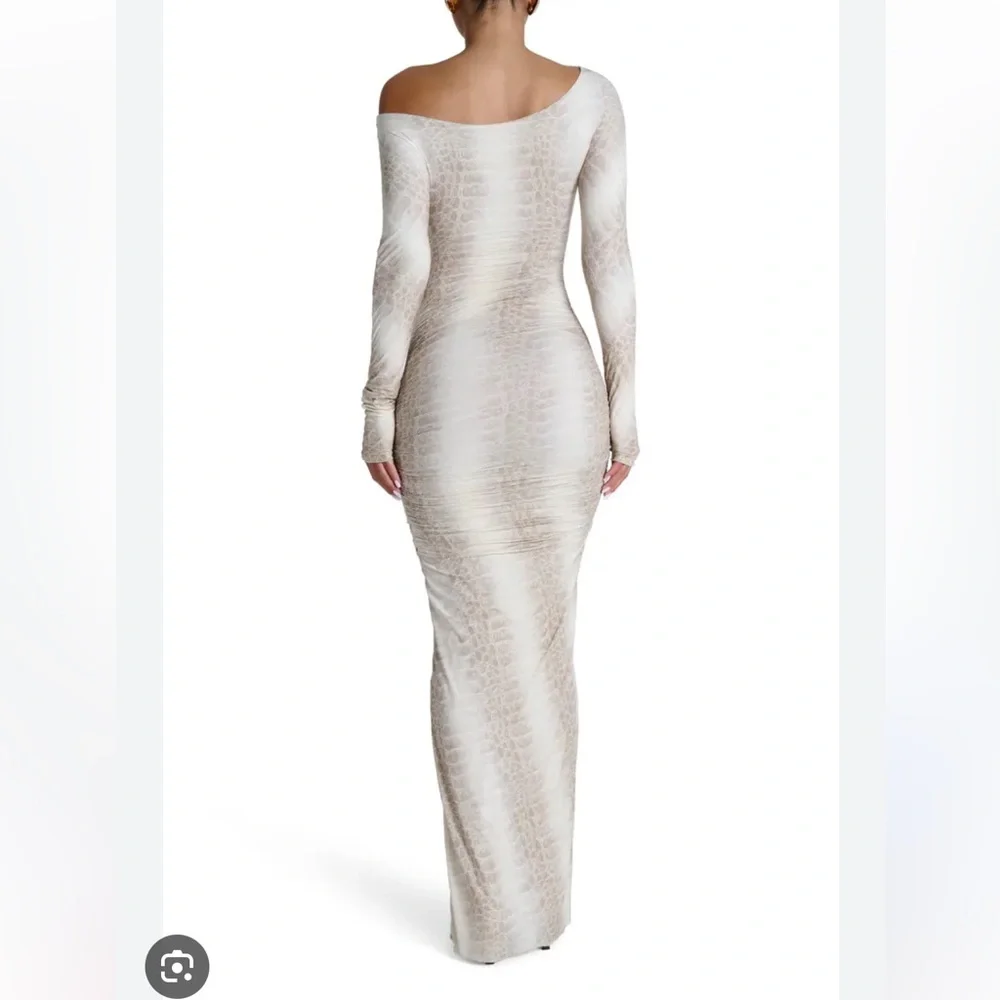 19. Naked Wardrobe $118 Ruched Off the Shoulder Long Sleeve Maxi Dress - Picture 3 of 4